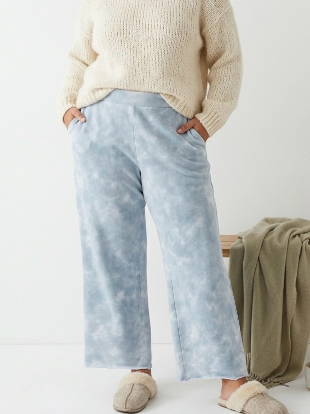 OFFLINE by Aerie Tie Dye Wide Leg Fleece Sweatpants Cozy Cloud Blue XL
